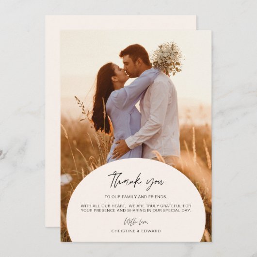 ミニマルでエレガントな結婚式ありがとうフォトカード 招待状 (正面/裏面)