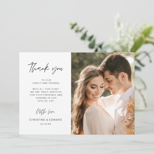 ミニマルでエレガントな結婚式ありがとうフォトカード 招待状 (スタンド正面)