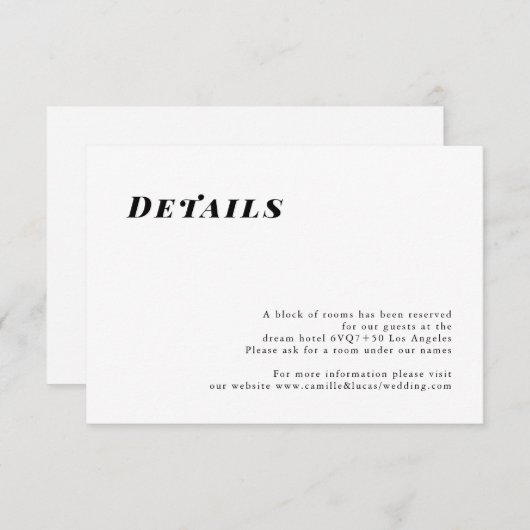ミニマルでエレガントな結婚式の詳細カード 出欠カード (正面/裏面)