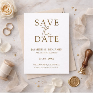 ミニマルでエレガントな結婚式のSave the Dateカード セーブザデート