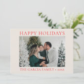 ミニマルでエレガントな赤とクリームのフォト シーズンカード (スタンド正面)