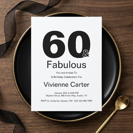 ミニマルでゴージャスな60歳の誕生日パーティー 招待状