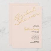 ミニマルでシンプルなゴールドとピンクのブライズシャワー 招待状 (正面/裏面)