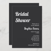 ミニマルでシンプルなマットブラックのブライズシャワー 招待状 (正面/裏面)