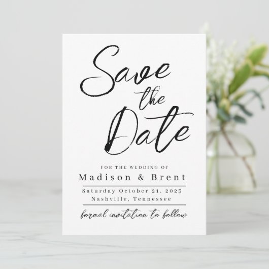 ミニマルでシンプルな写真なしの結婚発表 セーブザデート (スタンド正面)