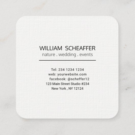 ミニマルでシンプルな焦点のカメラマンのタイポグラフィ スクエア名刺 (裏面)