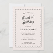 ミニマルでシンプルな scalloped 16歳の誕生日パーティー 招待状 (正面)