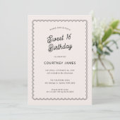 ミニマルでシンプルな scalloped 16歳の誕生日パーティー 招待状 (スタンド正面)