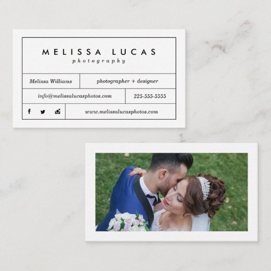 ミニマルでスタイリッシュで白い写真撮影の名刺 名刺 (正面/裏面)