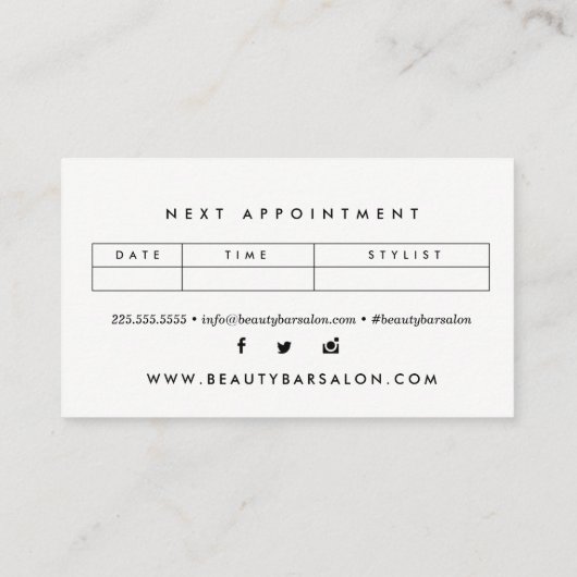 ミニマルでスタイリッシュなアポイントメントの名刺 予約カード (裏面)