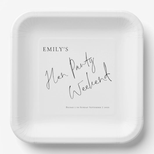 ミニマルでスタイリッシュなスクリプト ハン・パーティー・ウィークエンド ペーパープレート (正面)