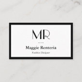 ミニマルでスタイリッシュなモノグラム クリーン ホワイト ブラック ボーダー 名刺 (正面)