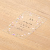 ミニマルでスタイリッシュな花のウェディング アクリル招待状 (レイダウン)