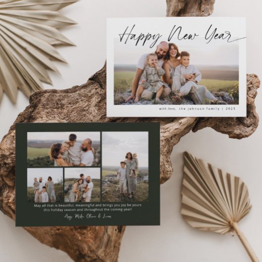 ミニマルでハッピーな新年のモダンスクリプトクリスマス シーズンカード