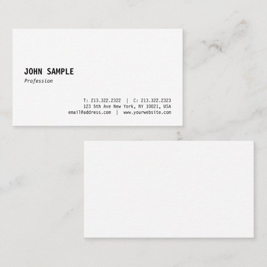 ミニマルでモダンでスタイリッシュなデザインの白い平野 名刺 (正面/裏面)