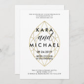 ミニマルでモダンでフェイクな金ゴールドの幾何学的なダイヤモンド結婚式 招待状 (正面/裏面)