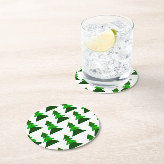 ミニマルで可愛くてホメイなクリスマスツリーパターン ラウンドペーパーコースター (インサイチュ)