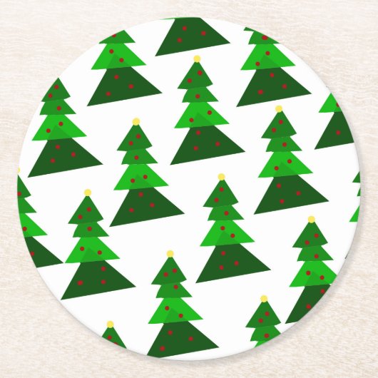 ミニマルで可愛くてホメイなクリスマスツリーパターン ラウンドペーパーコースター (正面)