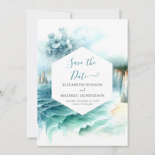 ミニマルで愛らしい航海をテーマにしたウェディング セーブザデート (正面)