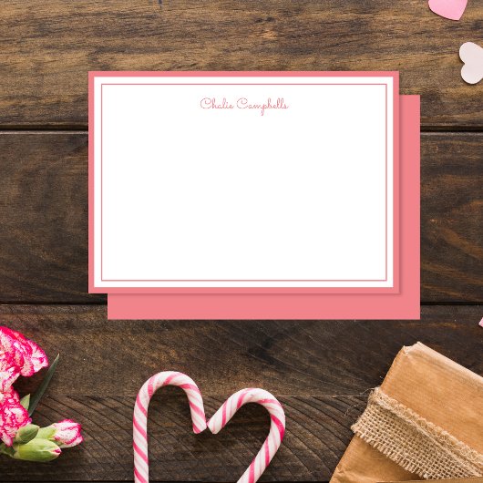 ミニマルで暖かいミュートされたピンク縁ど、2、署名 ノートカード