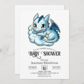 ミニマルで楽しいデジタル・ドラゴン赤ちゃんシャワー 招待状 (正面/裏面)