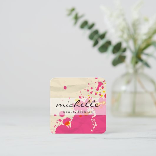 ミニマルで表現豊かな芸術を持つ無地ホワイト スクエア名刺 (スタンド正面)