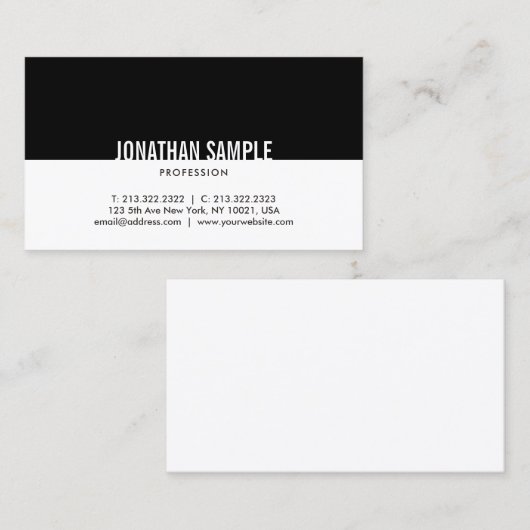 ミニマルで黒く及び白くシンプルでエレガントなトレンディー 名刺 (正面/裏面)