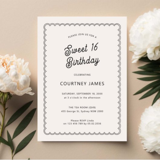 ミニマルとシンプルの16T誕生日パーティー 招待状