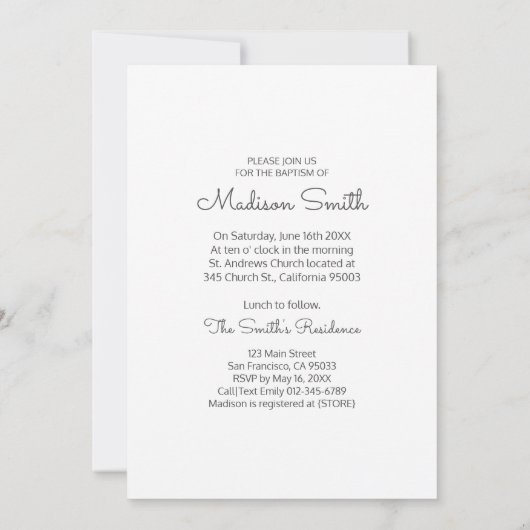 ミニマルとシンプルフォトバプテスマ招待状 セーブザデート (裏面)