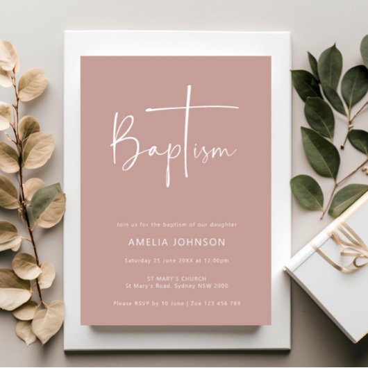 ミニマルとシンプルフォトピンクの洗礼 招待状