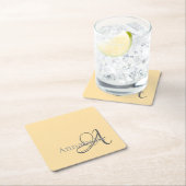 ミニマルとシンプルBeige Monogramと名前 スクエアペーパーコースター (インサイチュ)