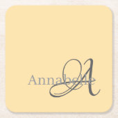 ミニマルとシンプルBeige Monogramと名前 スクエアペーパーコースター (正面)