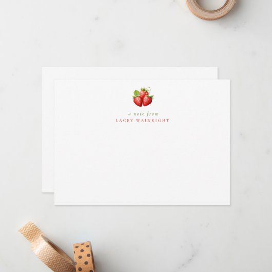 ミニマルないちごパーソナライズされた文房具 ノートカード (正面/裏面インサイチュ)