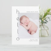 ミニマルなこんにちはベイビー写真出生発表 招待状 (スタンド正面)