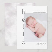 ミニマルなこんにちはベイビー写真出生発表 招待状 (正面/裏面)