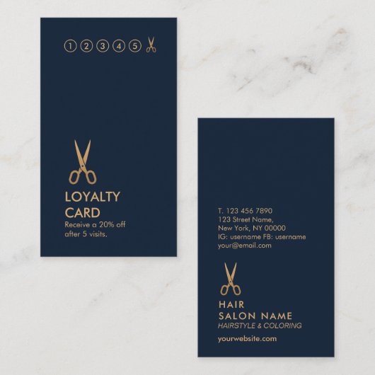 ミニマルなはさみの美容師の垂直LoyaltyCard 名刺 (正面/裏面)