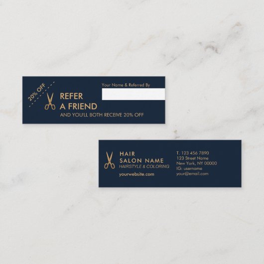 ミニマルなはさみの美容師の小型紹介カード スキニー名刺 (正面/裏面)