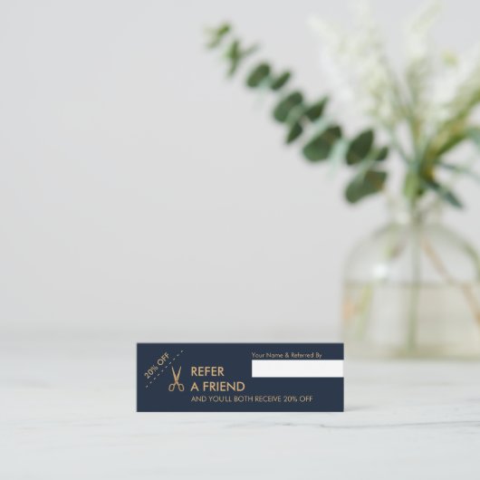 ミニマルなはさみの美容師の小型紹介カード スキニー名刺 (スタンド正面)