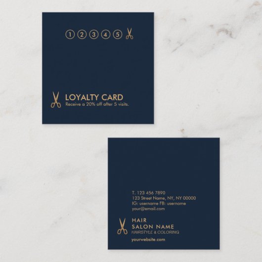ミニマルなはさみの美容師の正方形のロイヤリティカード スクエア名刺 (正面/裏面)