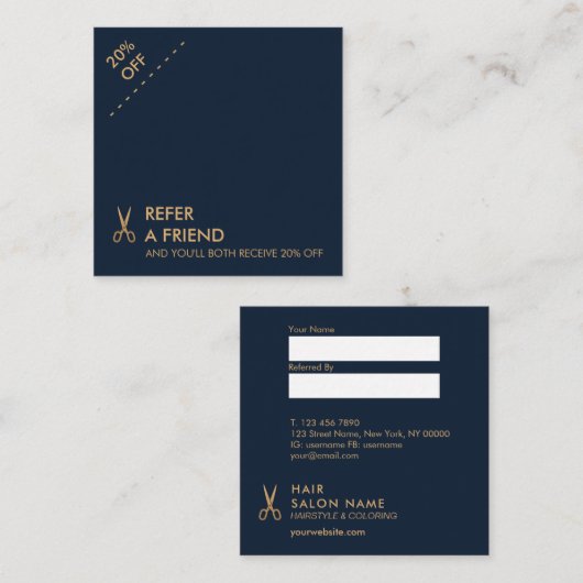 ミニマルなはさみの美容師の正方形の紹介カード スクエア名刺 (正面/裏面)