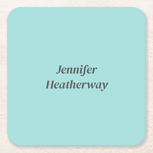 ミニマルなアクアブルー名前をカスタムする スクエアペーパーコースター (正面)