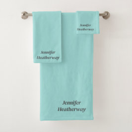 ミニマルなアクアブルー名前をカスタムする バスタオルセット