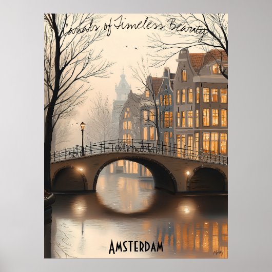 ミニマルなアムステルダムシティスカイラインウォールアートポスター ポスター (正面)