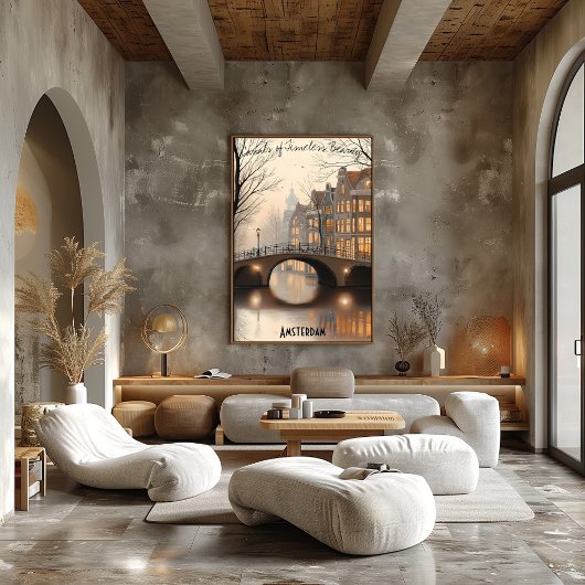 ミニマルなアムステルダムシティスカイラインウォールアートポスター ポスター