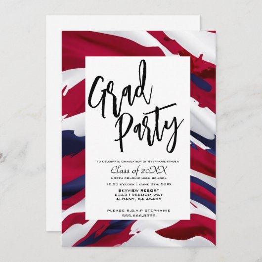 ミニマルなアメリカ国旗の高校卒業パーティー 招待状 (正面/裏面)