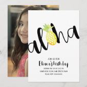 ミニマルなアロハハワイルアウ(ハワイ式宴会)フォトバースデーパーティー 招待状 (正面/裏面)