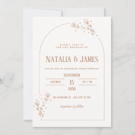 ミニマルなアーチの結婚式招待状（花のアクセント付き） 招待状