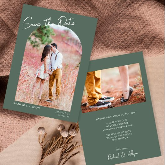 ミニマルなアーチグモダンリーン写真Save the Date 招待状