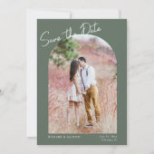 ミニマルなアーチグモダンリーン写真Save the Date 招待状 (正面)
