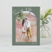 ミニマルなアーチグモダンリーン写真Save the Date 招待状 (スタンド正面)